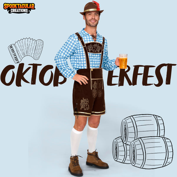 Men Lederhosen Oktoberfest Outfit Costume, Blue