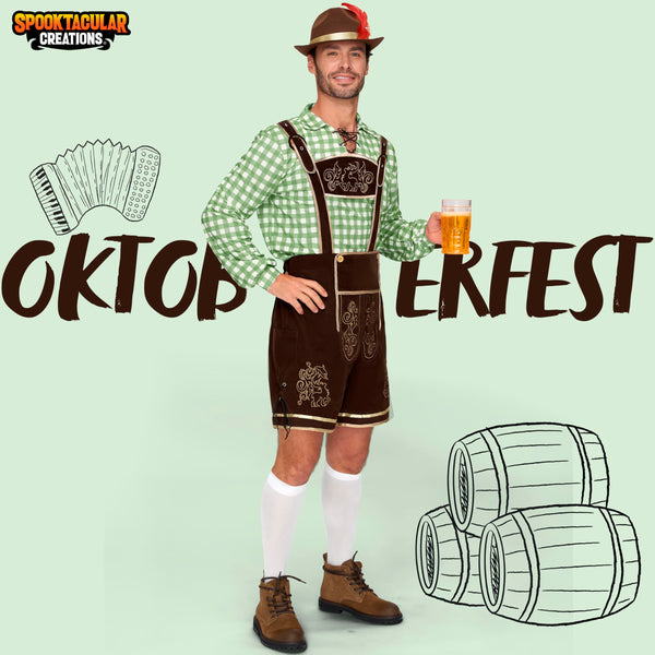Men Lederhosen Oktoberfest Outfit Costume, Green