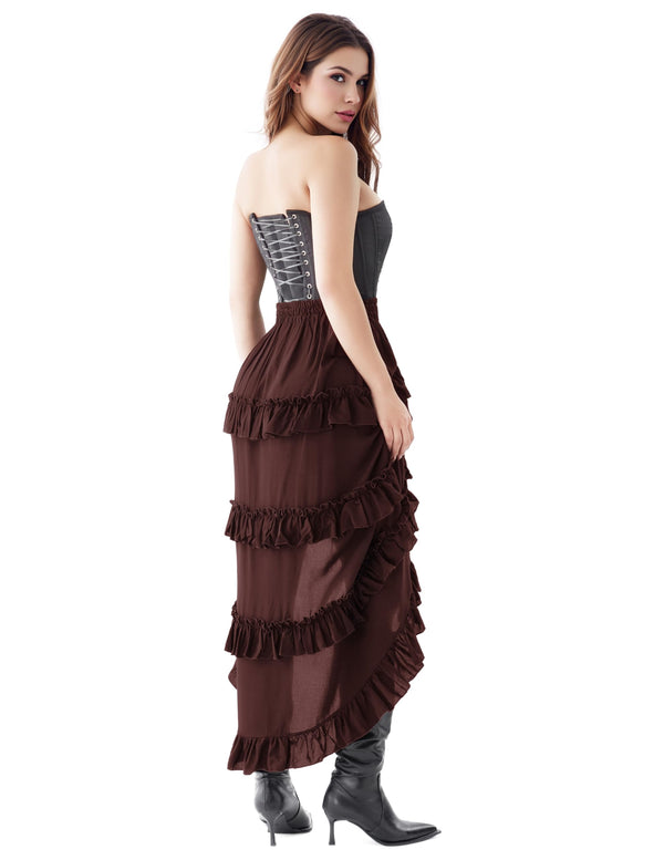 Women Steampunk Mullet Skirt Costume-Brown