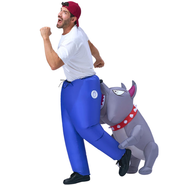 Inflatable Dog Costumes for Adults, Biting By a Gray Bulldog