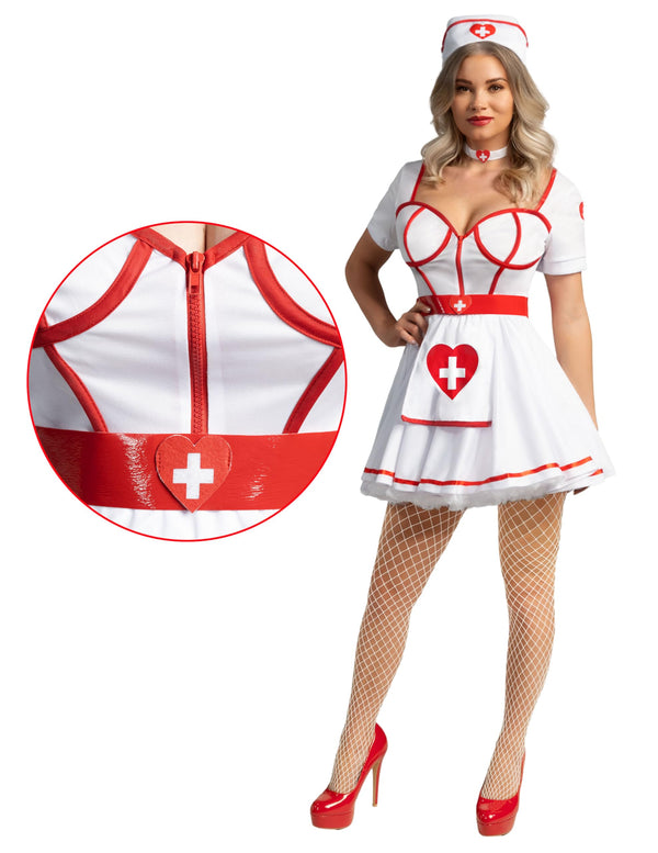 Halloween White Nurse Costume Heartbreaker Dress Set