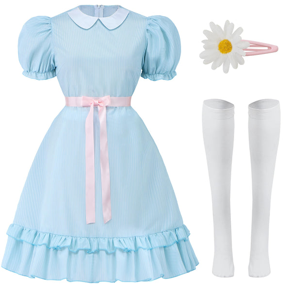 Blue Puff Sleeve Creepy Doll Dress for Women