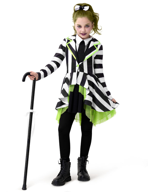 Horror Black and White Vertical Striped Costume for Girls