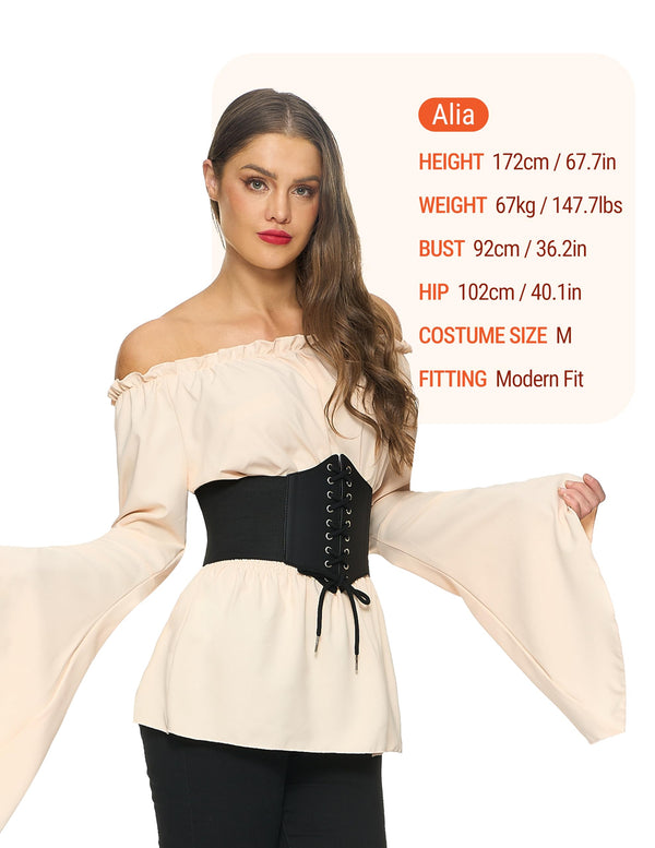 Renaissance Pirate Top Shirt Costume Women-Beige