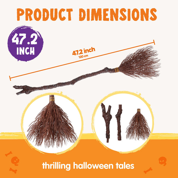 Halloween Witch Vine-Patterned Broom Brown Cane