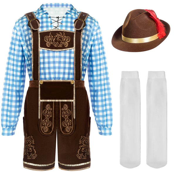 Men Lederhosen Oktoberfest Outfit Costume, Blue