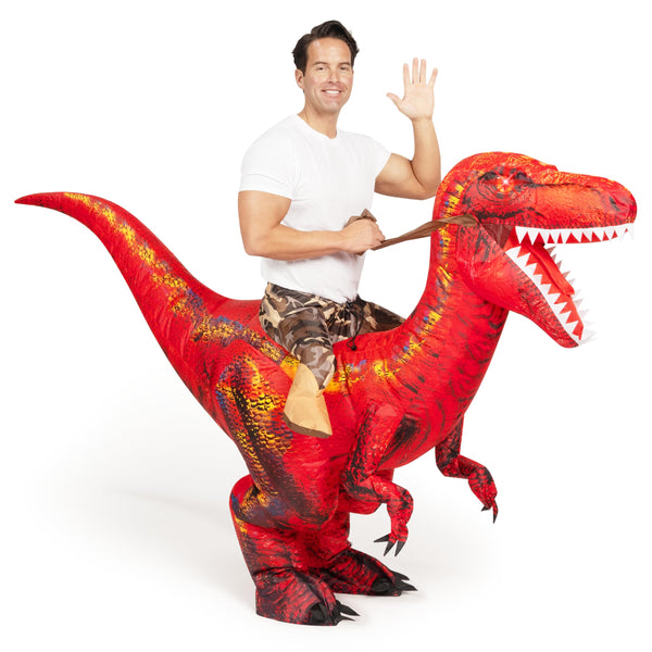 Adult Inflatable Dinosaur Costume, Riding a Raptor Red