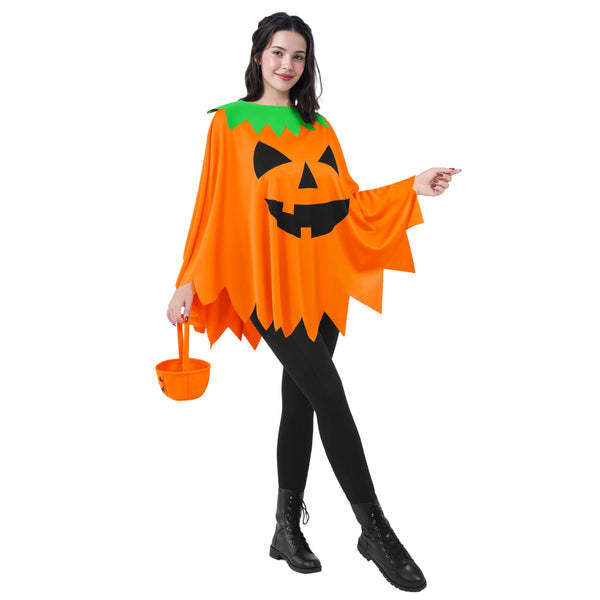 Halloween Pumpkin Poncho Costume Set for Women