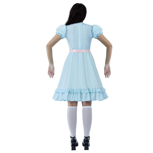 Blue Puff Sleeve Creepy Doll Dress for Women