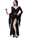 Long Black Gothic Dress, Classic With Belt