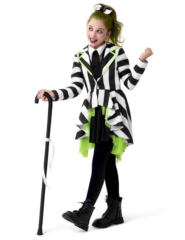 Horror Black and White Vertical Striped Costume for Girls