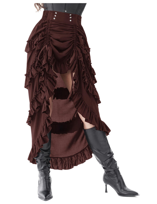 Women Steampunk Mullet Skirt Costume-Brown