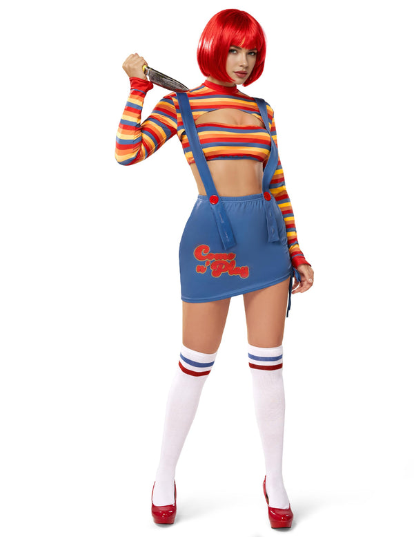 Scary Killer Doll Costume with Wig and Toy Knife