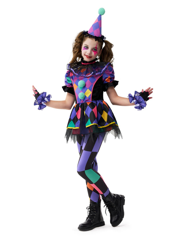 Dark Colorful Twisted Clown Jester Costume for Kids