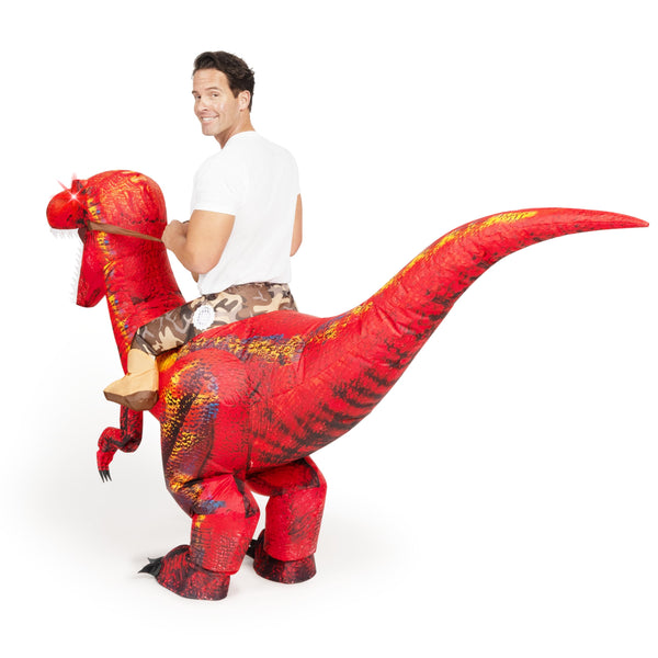 Adult Inflatable Dinosaur Costume, Riding a Raptor Red