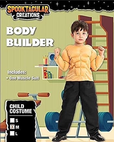 Child Boy Body Builder Costume Muscle Suit for Halloween Dress Up