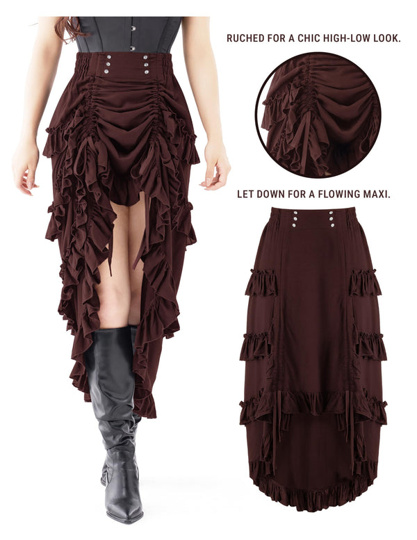 Women Steampunk Mullet Skirt Costume-Brown