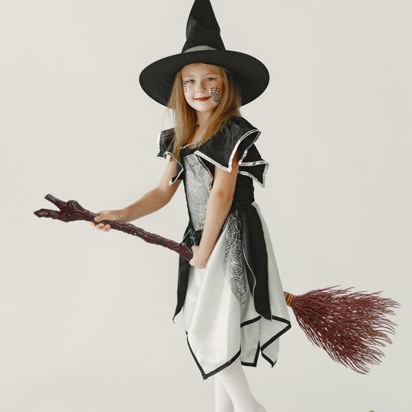 Halloween Witch Vine-Patterned Broom Brown Cane