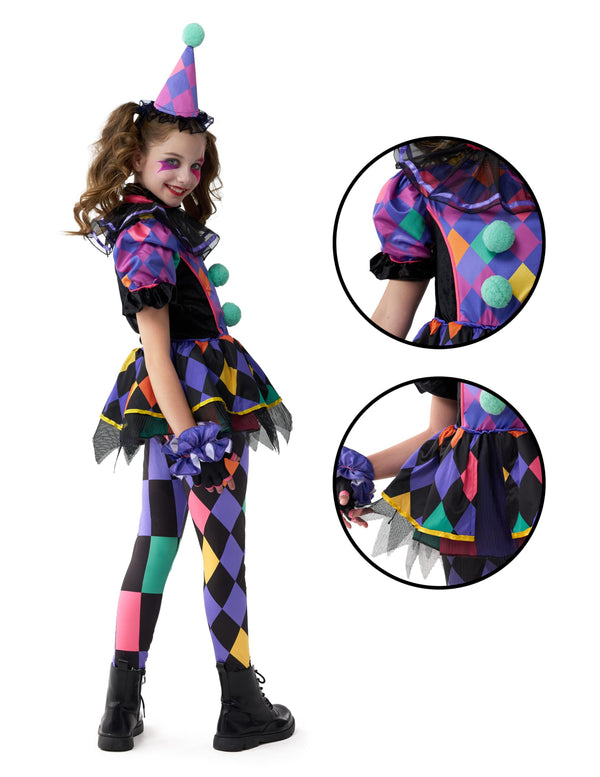 Dark Colorful Twisted Clown Jester Costume for Kids