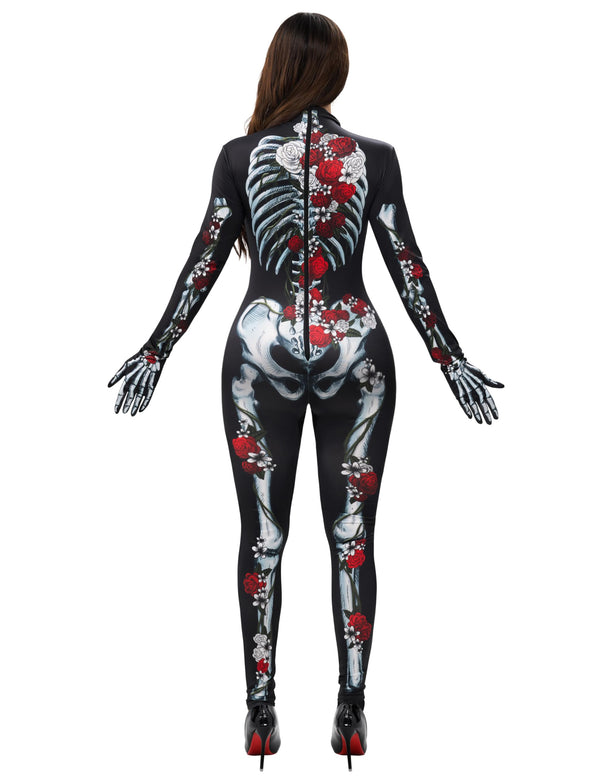 Halloween Women Floral Skeleton Jumpsuit Costume