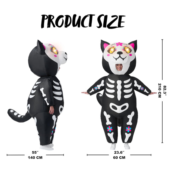 Adults Skeleton Cat Halloween Inflatable Costumes with LED Eyes