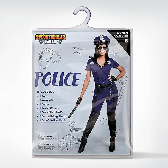 Women Blue Police Jumpsuit Costume