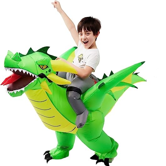 Ride-on Cool Green Dragon Inflatable Costume - Child