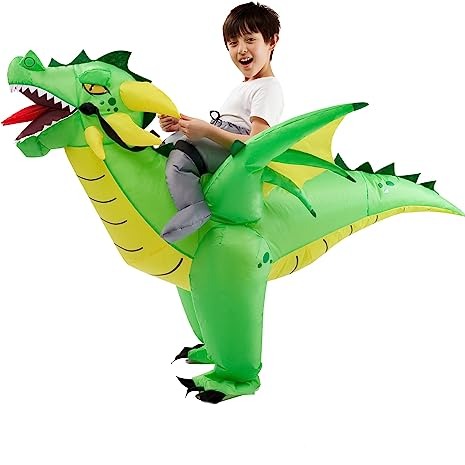 Ride-on Cool Green Dragon Inflatable Costume - Child