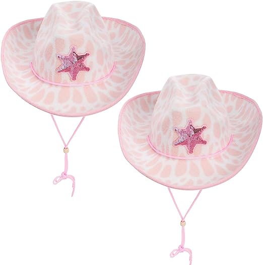 Pink Cow Print Cowboy Hats, 2 Pack