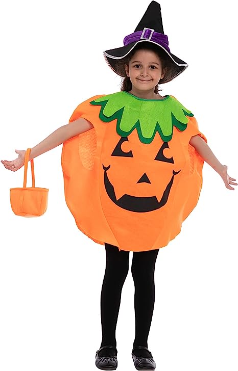 Pumpkin Costume with Witch Hat & Basket - Child