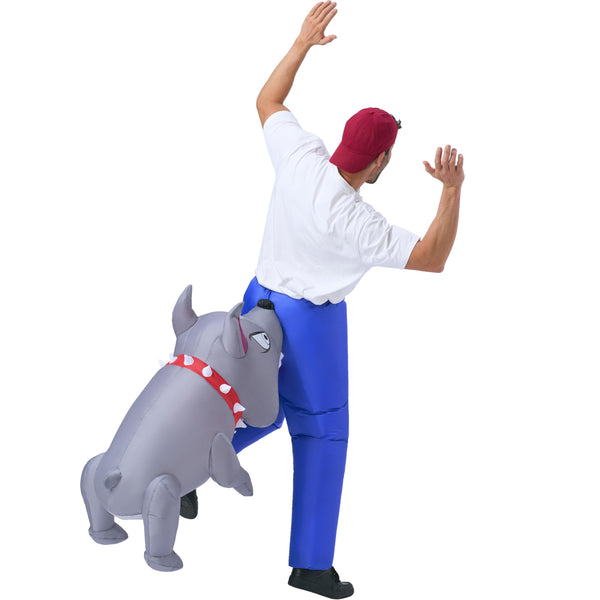 Inflatable Dog Costumes for Adults, Biting By a Gray Bulldog