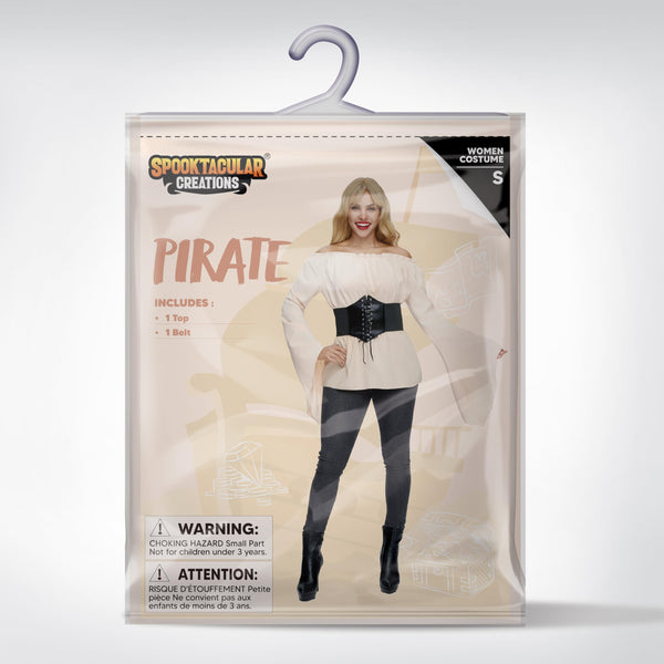 Renaissance Pirate Top Shirt Costume Women-Beige