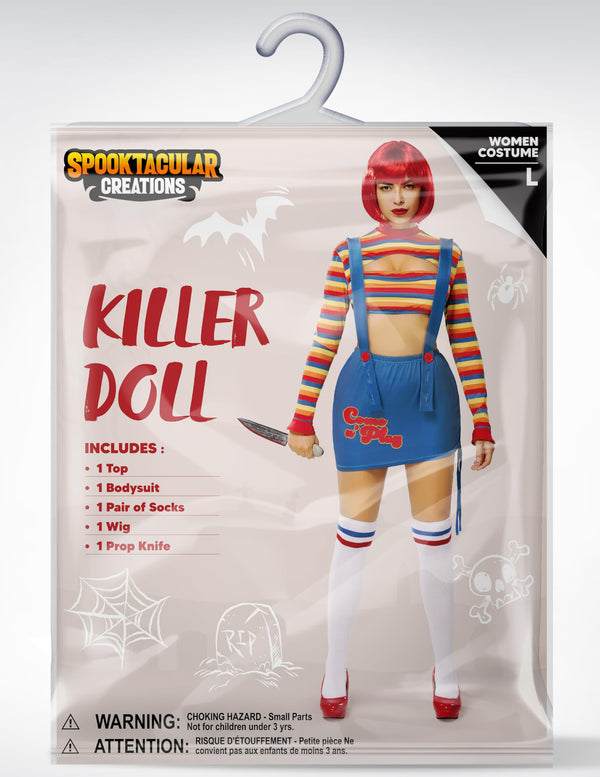 Scary Killer Doll Costume with Wig and Toy Knife