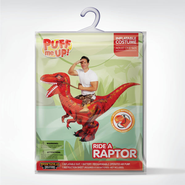 Adult Inflatable Dinosaur Costume, Riding a Raptor Red