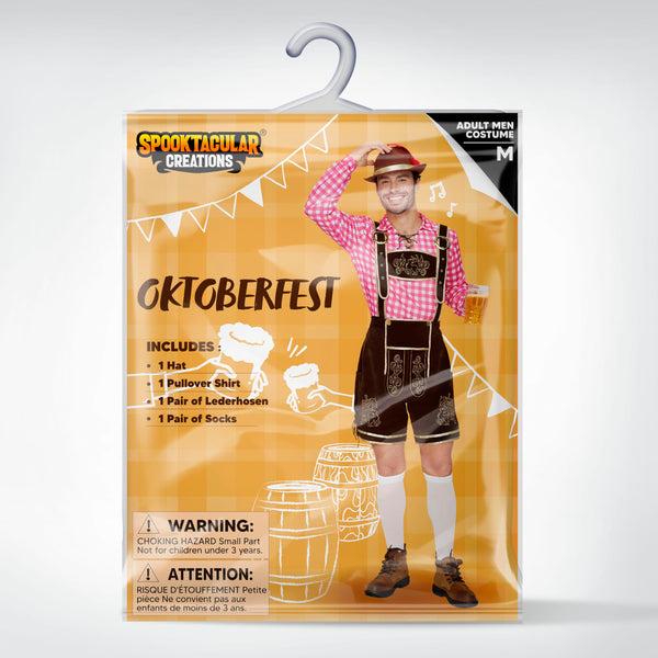 Men Lederhosen Oktoberfest Outfit Costume, Red