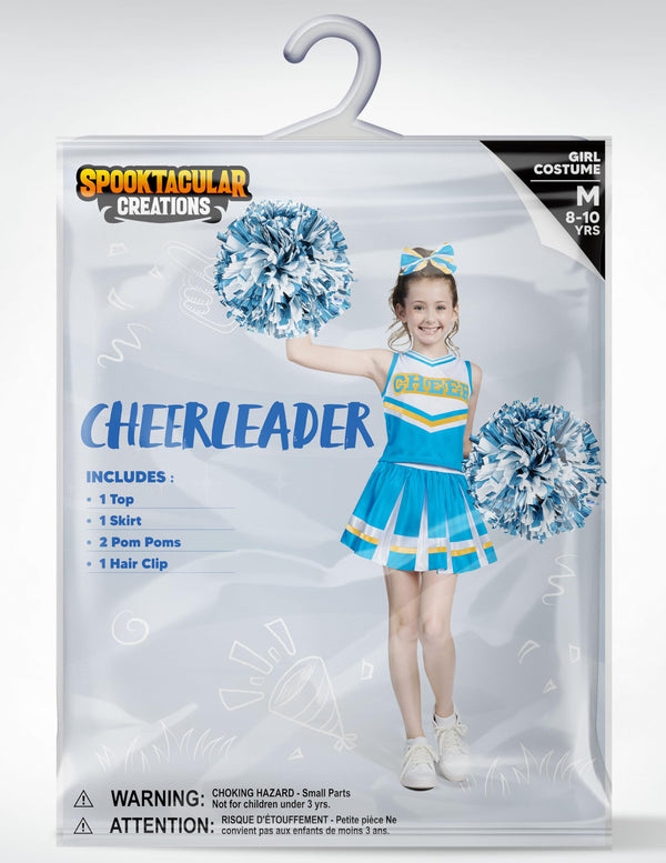 Halloween Girl Cheerleader Costume, Cheer Uniform Set - Sky Blue
