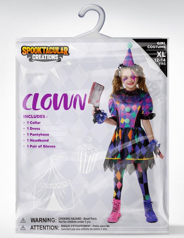 Dark Colorful Twisted Clown Jester Costume for Kids