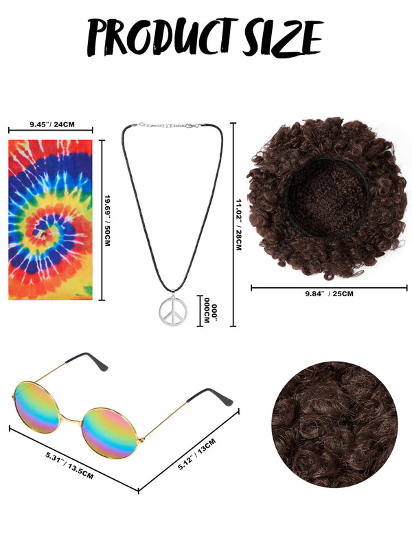 5 Pcs Halloween Men Hippie Vest Costume Set with Wig