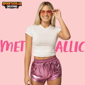 Women Metallic Shorts - Pink