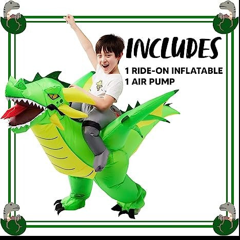 Ride-on Cool Green Dragon Inflatable Costume - Child | Spooktacular ...
