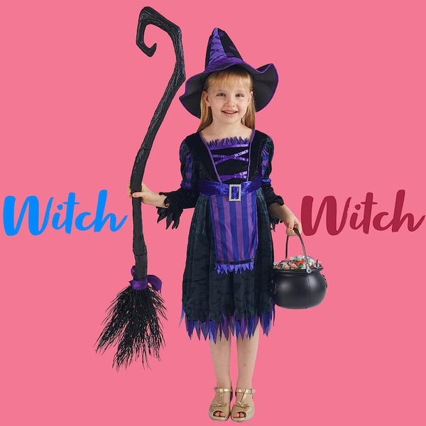 Halloween Black Witch Broom and Cauldron