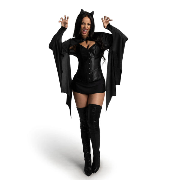 Women Black Bat Shrug with Headband Costume Set
