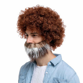 Brown Afro Wig with Beard - Adult