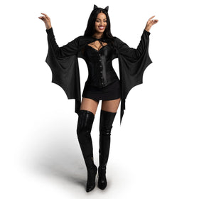 Women Black Bat Shrug with Headband Costume Set