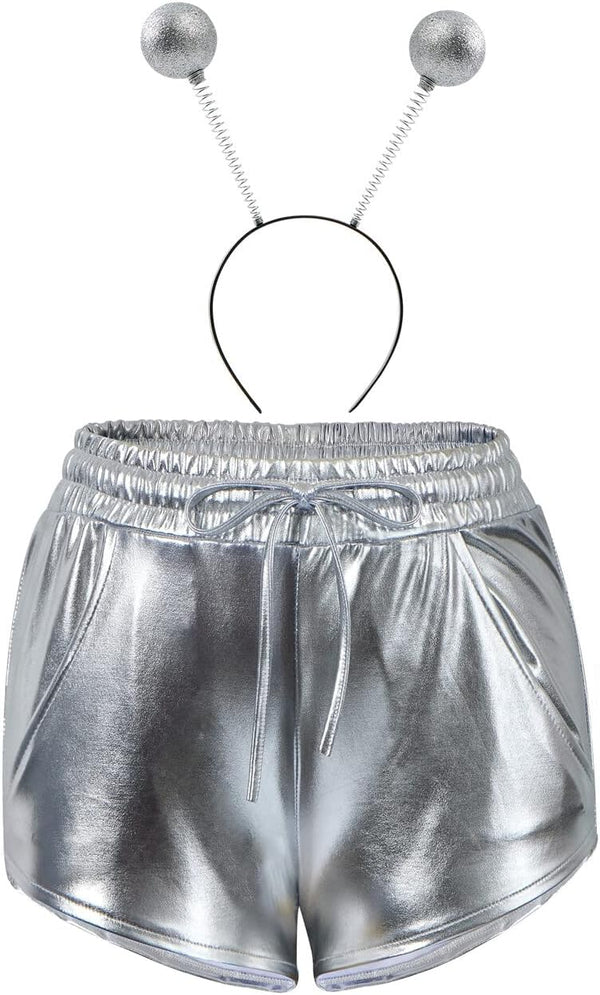 Women Metallic Shorts - Silver