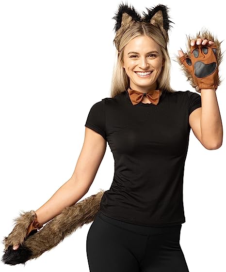 Adult Wolf Fox Tail Accessories Set - Brown