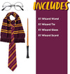 Wizard costume accessories set with glasses, tie, wand and scarf