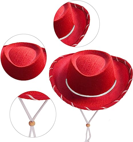 Red Felt Cowboy Hats for Kids Cosplay Accessories, 3 Pack