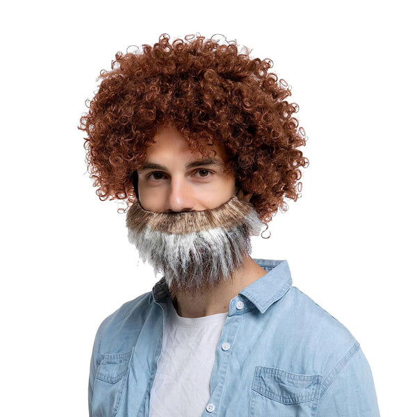 Brown Afro Wig with Beard - Adult