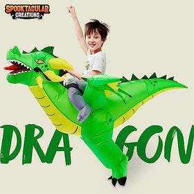 Ride-on Cool Green Dragon Inflatable Costume - Child